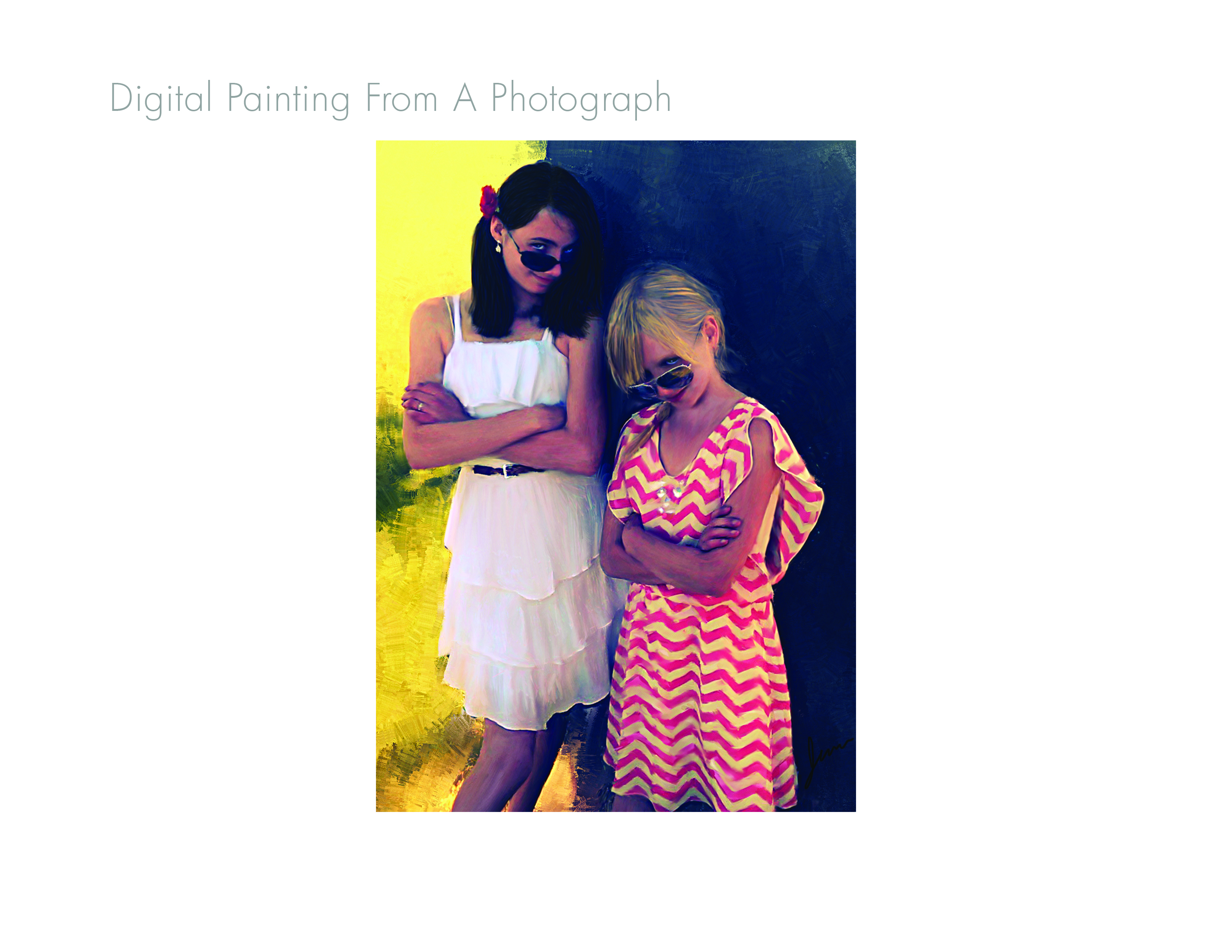 Original digital painting of two girls used as source material for the AI motion study